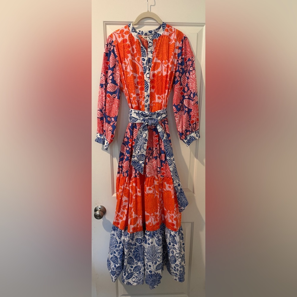 Boden Alba floral Tiered Maxi Dress with Waist Tie size 8 US